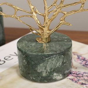 Modern Minimalist Brass Coral Tree <b>Ornament</b> Marble Base 2Pcs Living Room Decor - Product Image 4