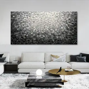 100% 手描きの壁アートキャンバスモダンな抽象的な壁アート黒と白の抽象的な油絵リビングルーム大きなキャンバス壁画