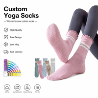 Chaussettes de yoga pour femmes, logo personnalisé, intérieur rayé, respirantes, tricotées, en coton et fibre de bambou, antidérapantes, pour le sport