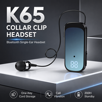 Auriculares con Clip para Cuello K65, 5.2 ENC, Cable Retráctil, Almacenamiento con un Solo Botón, Vibración de Llamadas Entrantes, Pantalla Digital, 140mAh, 200H