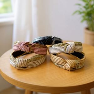 Diadema con nudos y trenzas onduladas con lentejuelas para mujer, accesorio de moda - Product Image 3