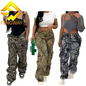 2024 New Summer Women High Waist Cargo Pants Pocket Side Camouflage Straight Wide Leg Y2k Pant Summer Streetwear