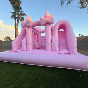 Pastel Rosa Blush Bow Palace White Bounce House Slide Combo Moon Bouncy Castle Inflable para niñas - Product Image 3