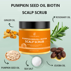 Stiker kustom minyak biji labu organik Biotin krim Scrub kulit kepala 2-in-1 Perawatan Rambut mengurangi ketombe pelembap - Product Image 4