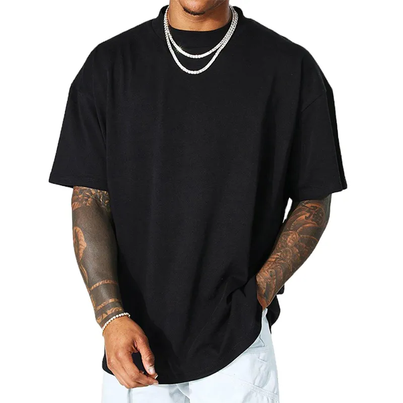 Custom Hoge Kwaliteit Mannen Mock Hals Plus Size T-Shirt 100% Katoen Zwaargewicht Luxe Drop Shoulder Blanco T-Shirt Voor Mannen