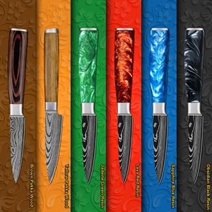 سكين تقشير الفواكه الياباني مصنوع من المعدن الكربوني الدمشقي المقاوم للصدأ مقبض 3 بوصة من الراتنج الأسود والبوسديان سكاكين تقشير الفواكه مع علبة هدايا - Product Image 5