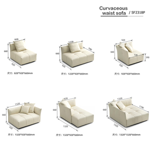 Sofá de combinación de tela de vaca elegante a la moda de gama alta, sofá Modular de brazo <span class=keywords><strong>estrecho</strong></span> de Color Beige para sala de estar - Product Image 2
