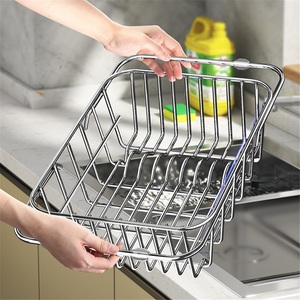 Modern Stainless Steel Kitchen Drain Rack Retractable Drain Basket Dish <b>Storage</b> & Cleaning Rack for Hotel Use Eco-Friendly - Product Image 1