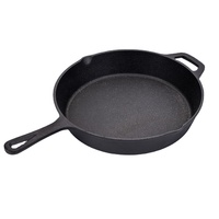 Wajan Penggorengan Bulat Besi Cor Hitam Matt, Sudah Di-pre-seasoning