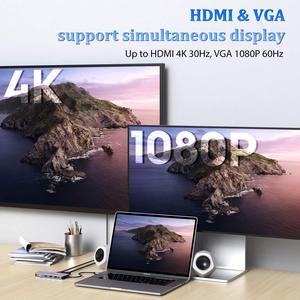 ICZI 11 en 1 Tipo C Hub 1000M RJ45 VGA <span class=keywords><strong>USB</strong></span> C Dock para <span class=keywords><strong>MacBook</strong></span> <span class=keywords><strong>Pro</strong></span> Adaptador <span class=keywords><strong>USB</strong></span> 3,0 de 4 puertos con características multipuerto - Product Image 3