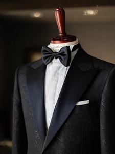 Costume de Luxe <span class=keywords><strong>sur</strong></span> <span class=keywords><strong>Mesure</strong></span> Homme Noir Jacquard Confection Personnalisée pour Mariages Soirées Simple Boutonnage Braguette Zippée Grandes Tailles - Product Image 4