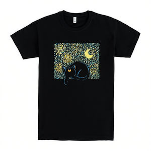 T-shirt Starry Sailor Cat noir à manches courtes, design artistique, vêtements unisexes - Product Image 2