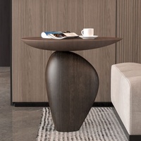 Table d'appoint en galets organiques avec plateau en verre, base en fibre de verre, finition noyer foncé, style Wabi Sabi, table d'angle pour salon, villa, Ecktisch