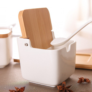 Cucina Spezia Vaso di Porcellana Zucchero Stoccaggio del Sale Pepe Vasi Coperchio del Contenitore Cucchiaio di <span class=keywords><strong>Ceramica</strong></span> Box Condimento Condimento Cremagliera - Product Image 4