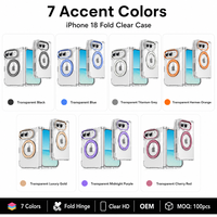 Funda Transparente para Teléfono con Detalles Metálicos en 7 Colores para iPhone 18, Soporte Giratorio Plegable, Protección de Cámara, Resistente a Golpes, Delgada y a Prueba de Polvo