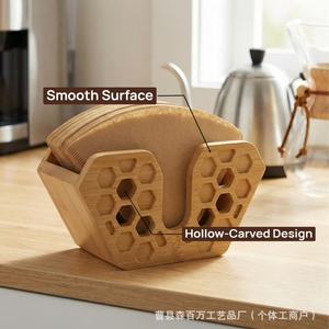 Soporte de madera para filtro de café, color madera natural, fácil de usar, organizador de escritorio para sala de té - Product Image 2