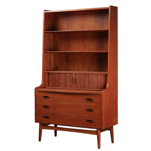 <b>Modern</b> Danish Teak Wood Bookshelf Sliding Writing Tray Sideboard Fluted Shutter Storage Locker - Product Image 1