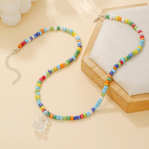 <span class=keywords><strong>Collana</strong></span> di perle di miglio di vetro da 4mm <span class=keywords><strong>con</strong></span> <span class=keywords><strong>collana</strong></span> <span class=keywords><strong>con</strong></span> ciondolo orsetto gioielli fai da te stile ragazza carina perline gioielli - Product Image 2
