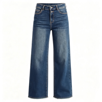 Celana Jeans Wanita Model Baggy Wide Leg 90an, Pinggang Tinggi, Raw Hem, Bahan Denim Stretch, Grosir Pabrik