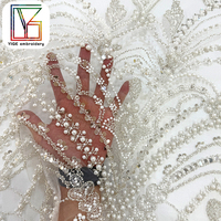 Tissu en dentelle française de haute qualité avec perles, maille et sequins, tissu de luxe perlé pour robes de soirée pour femmes