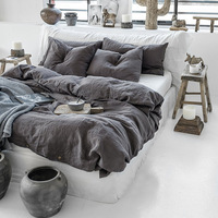 Parure de lit 4 pièces en lin pur de qualité supérieure, gris foncé, qualité bébé, pré-rétréci, pour gîte, printemps et été, vente en gros