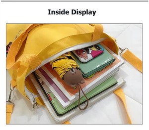 Logotipo personalizado Reutilizável Canvas Tote Bag com bolso e Zipper Messenger Shoulder Design Padrão dos desenhos animados para compras - Product Image 6