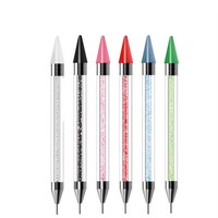 1 unidad de herramienta de uñas de doble cabezal: bolígrafo de cera para puntear de acrílico y metal, pincel para uñas, aplicador de cristales y pedrería, punzón de puntos DIY