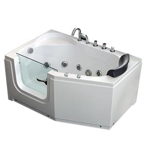 Baignoire autoportante rectangulaire moderne en acrylique <span class=keywords><strong>pour</strong></span> intérieur, avec fonction <span class=keywords><strong>spa</strong></span>, hydromassage et 18 jets, porte en verre et robinet de douche - Product Image 2