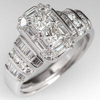 Bague de fiançailles exquise Huajie Fashion pour femme, avec diamant, ensemble complet simple en forme de T, zircon, vente en gros fabricant