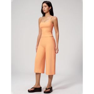 Womens Workout <b>Set</b> Spaghetti Strap Crop Top Matching Wide Leg Capri Pants Yoga Gym Pilates Outfit Breathable Spandex Polyester - Product Image 6