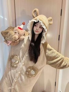 Ropa <span class=keywords><strong>de</strong></span> dormir Love Bear Coral Fleece Pijamas <span class=keywords><strong>Mujer</strong></span> Invierno Fleece-forrado Engrosado Cálido Con capucha Camisón <span class=keywords><strong>de</strong></span> franela Ropa para el hogar Traje - Product Image 3