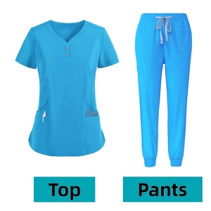 Women's Scrub Set Short Sleeve Knitted Two Piece Uniforms For Medical Dental Beauty Salon Workwear - Product Image 2