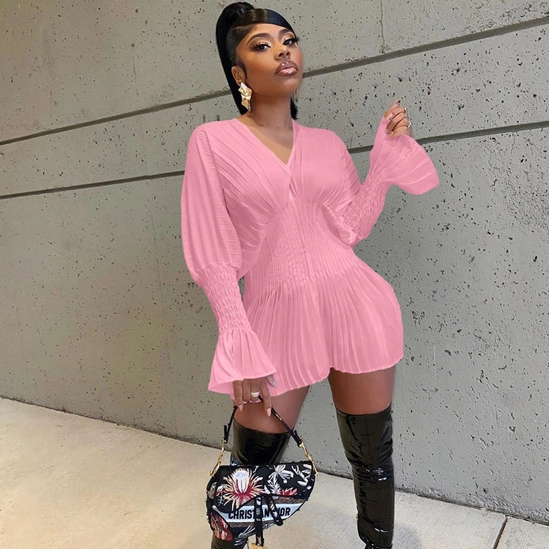 knee length dresses for ladies Designer Long Sleeve Mini Shirt Dress main image 1