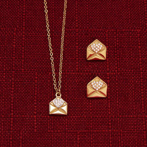 Ensemble de bijoux tendance, acier inoxydable imperméable plaqué or, forme d'enveloppe, collier et boucles d'oreilles de qualité imperméables pour cadeau - Product Image 1