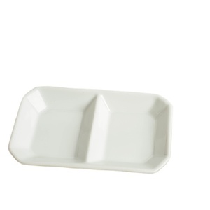 Plat à sauce rectangulaire en porcelaine à 2 compartiments, compatible lave-vaisselle et micro-ondes, écologique, durable, pour usage en restaurant et hôtel - Product Image 1
