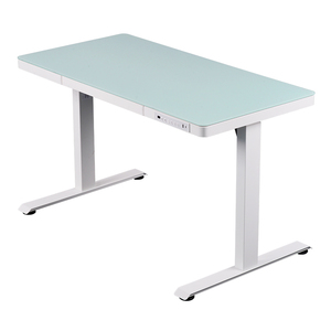 Bureau d'ordinateur en verre noir et blanc lisse avec réglage électrique de la hauteur, idéal pour le télétravail, bureau assis-debout - Product Image 1