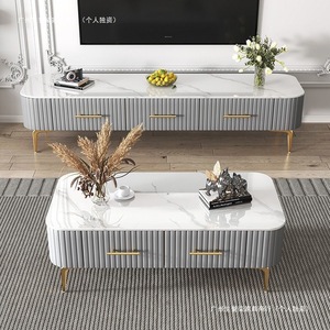 Italian Style Tv Stand And Coffee <b>Table</b> Set Marble Top Storage Living Room Furniture Modern Minimalist Design For <b>Small</b> - Product Image 1