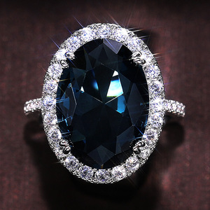 Anello con design ovale blu pavone, anello classico da donna - Product Image 4