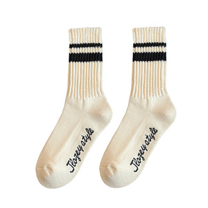 Men's Striped Chunky Knit Crew Socks Pure Cotton Mid-Calf Thermo Winter Casual Socks - Product Image 2