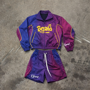 Completo da <span class=keywords><strong>Uomo</strong></span> Personalizzato: <span class=keywords><strong>Pantaloncini</strong></span> e Giacca a Vento con Zip, Strisce Riflettenti, Logo Ricamato, in Nylon Leggero, Sfumato, per l'Estate - Product Image 1