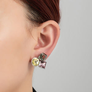 Geometric Crystal Stud Earrings 925 Silver Bezel Setting Party Fashion Jewelry - Product Image 2
