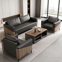 Ensemble de canapés de bureau en cuir moderne, canapé de réception exécutif avec table basse, mobilier de bureau commercial de luxe pour salle d'attente