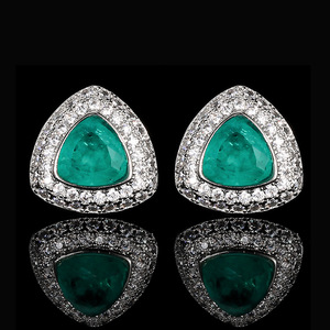High Quality Eco-friendly Copper Triangle Cut 17*17mm & 12*12mm Green Zircon Necklace <b>Earrings</b> Ring Set Geometric Jewelry Set - Product Image 5