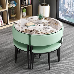 GEDO Light Luxury Customized PU <strong>Leather</strong> <strong>Chair</strong> <strong>Dining</strong> Room <strong>Sets</strong> Round Rock Plate <strong>Dining</strong> Table with <strong>4</strong> <strong>Chairs</strong> <strong>Set</strong> - Product Image 4