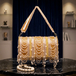 OEM Custom Women Luxury Evening Clutch Bag with Resin Pearl Half Moon Design Chain Strap for Wedding Parties - Product Image 5