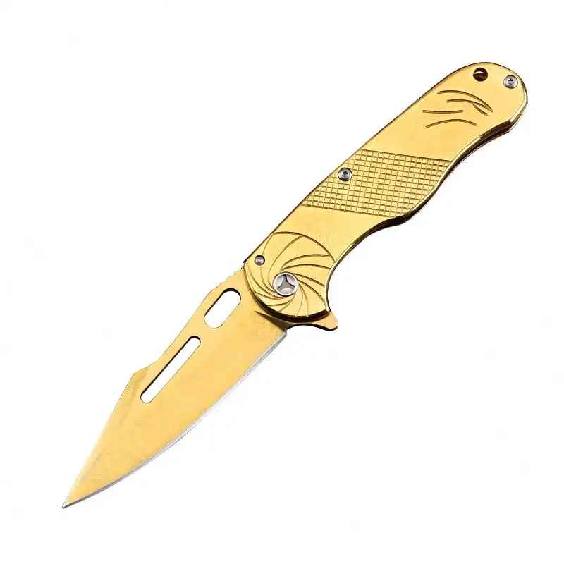 Tactical Professional Golden Folding Knives Outdoor Stainless Steel Camping Hunting Pocket Survival Titanium Knife