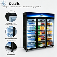 Réfrigérateur Commercial pour Boissons de Supermarché, Vitrine Réfrigérée à Double Porte, Monotempérature, en Alliage d'Aluminium