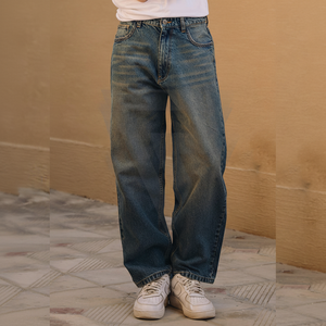 Pantalones vaqueros holgados estilo Boyfriend informales, cintura alta, pierna ancha, bolsillo clásico, mezclilla azul oscuro, Frente lavado, ajuste holgado, diseño de gran oferta - Product Image 1