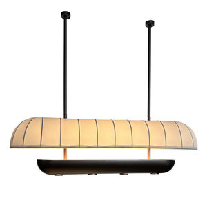 Lámpara colgante larga estilo Wabi Sabi con tela color crema para restaurante, salón de té, bar, hotel, casa de huéspedes, LED E27, tres cabezas. - Product Image 5