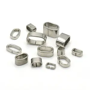 Stainless Steel Large Hole Slider Tube Spacer Beads Flat Oval Seamless Positioniong Ring Buckle For Leather Cord Bracelet Making